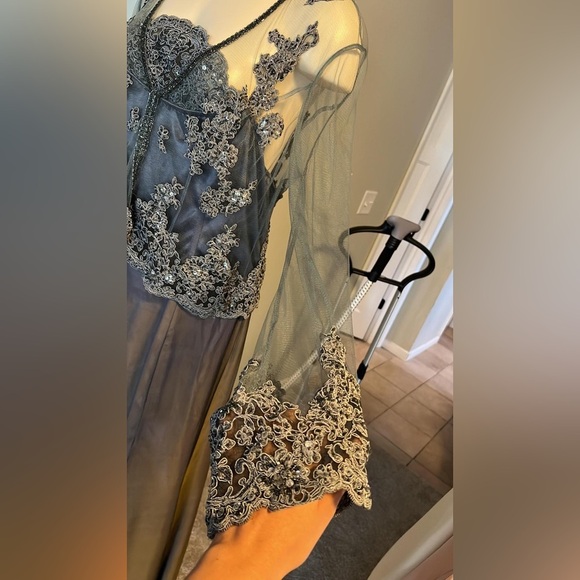 Embroidered Mesh Long Dress - Gray - Picture 16 of 16